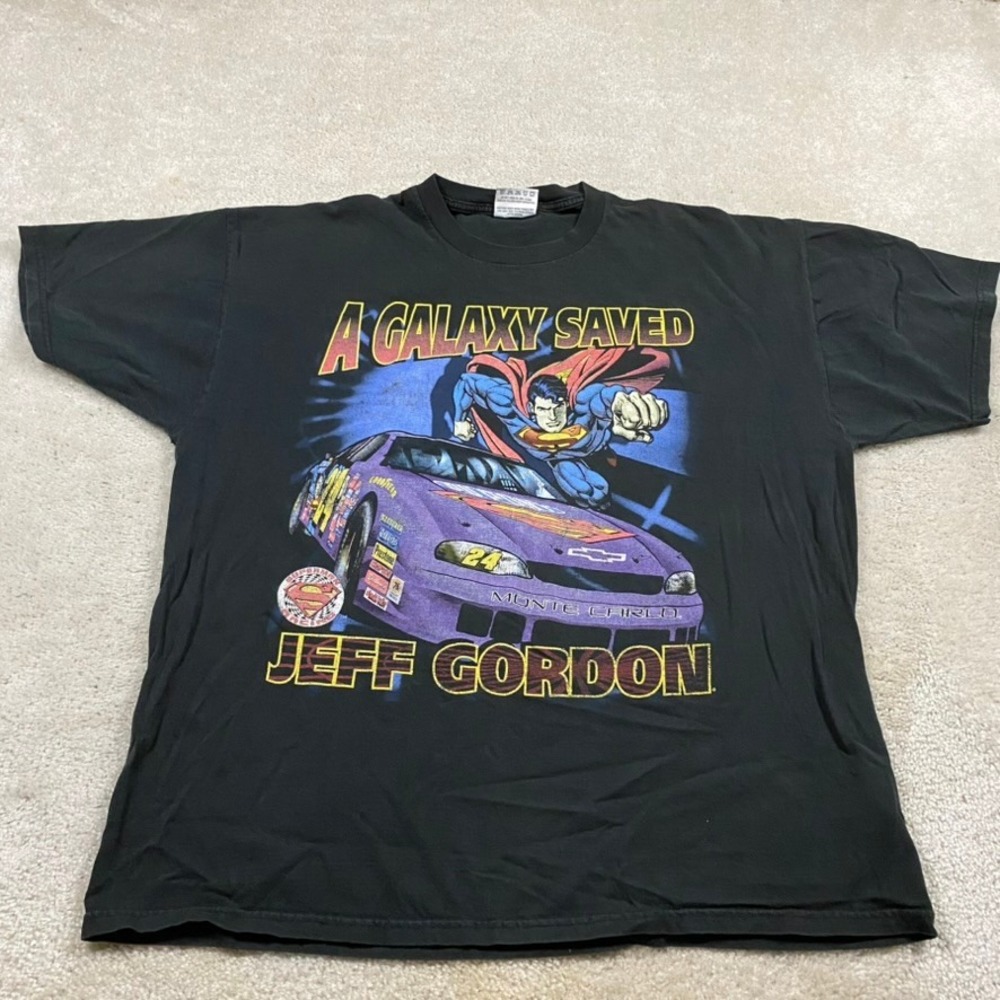 VTG Jeff Gordon Superman Shirt Mens 2XL Racing T Black NASCAR DC Comics 1999